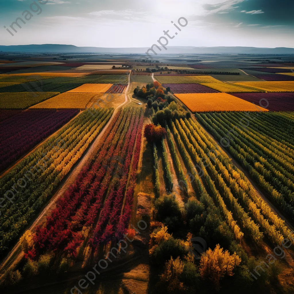 Aerial view of vineyards during harvest season - Image 2