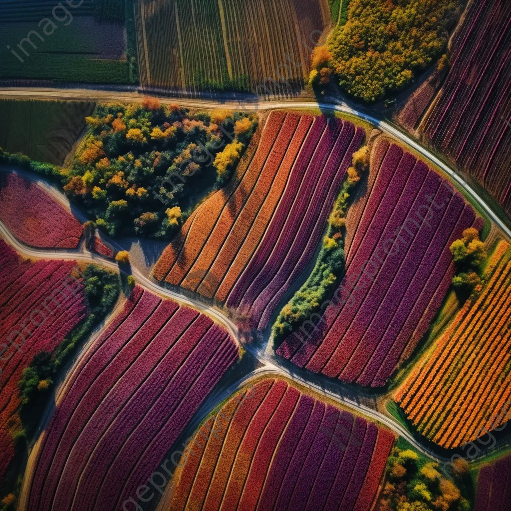 Aerial view of vineyards during harvest season - Image 3