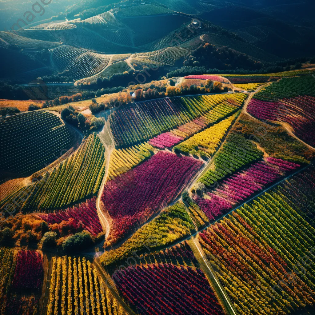 Aerial view of vineyards during harvest season - Image 4