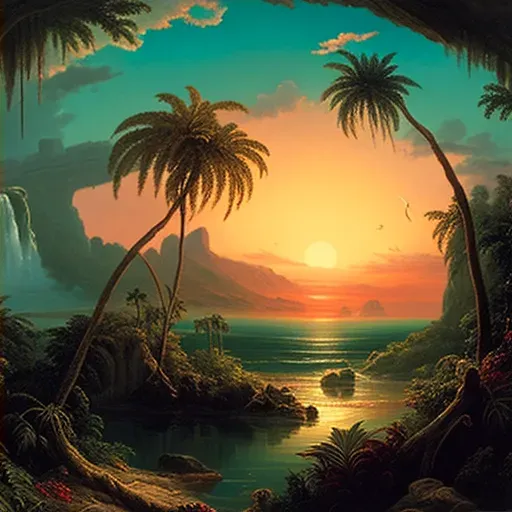 Scenic view of a tropical island at sunrise with palm trees and turquoise waters - Image 4