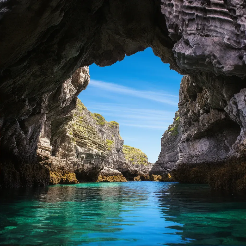 Image of a secluded lagoon with clear turquoise water surrounded by rugged rocky landscapes - Image 2