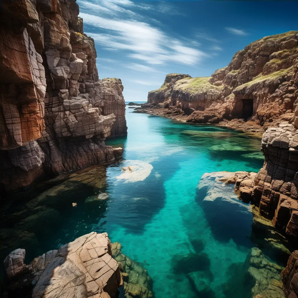 Image of a secluded lagoon with clear turquoise water surrounded by rugged rocky landscapes - Image 4