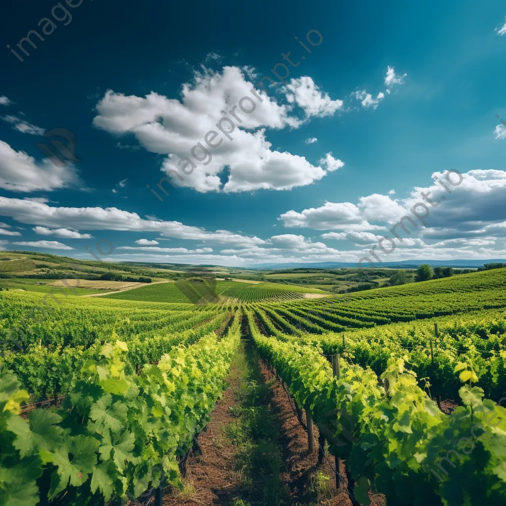 Expansive vineyard landscape with lush grapevines and blue sky. - Image 2