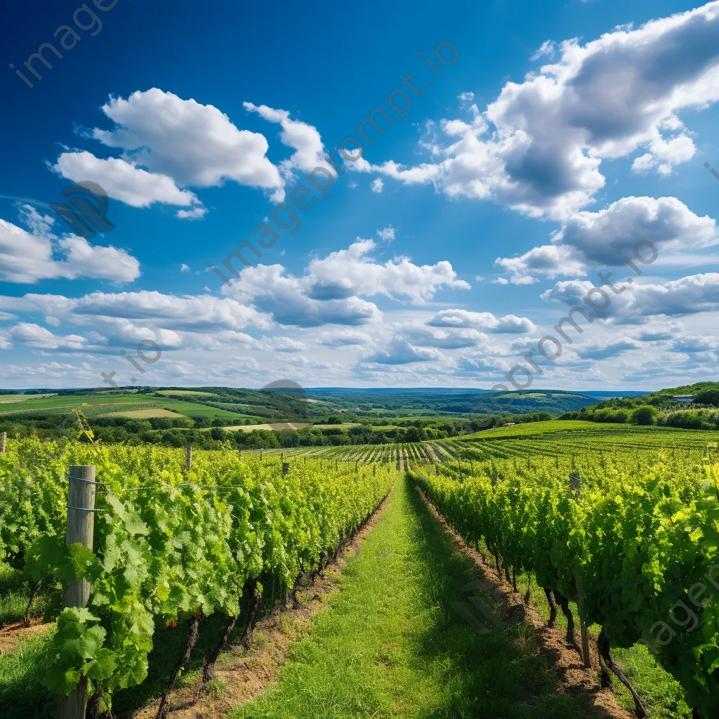 Expansive vineyard landscape with lush grapevines and blue sky. - Image 3