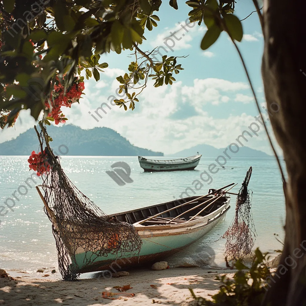 Traditional pearl diving boat on sandy beach - Image 2