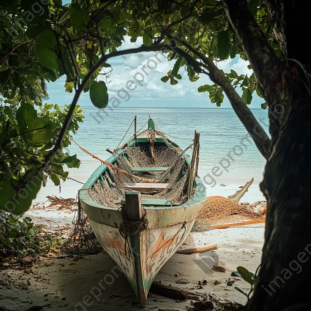 Traditional pearl diving boat on sandy beach - Image 3