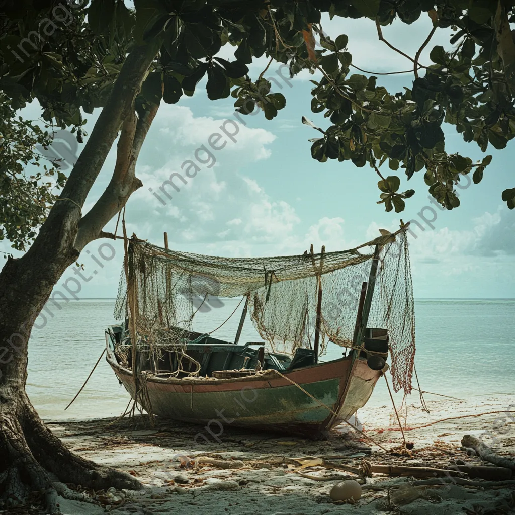 Traditional pearl diving boat on sandy beach - Image 4