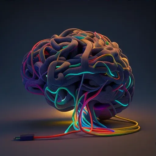 Image of a human brain made of intertwined USB cables glowing with multicolored lights - Image 3