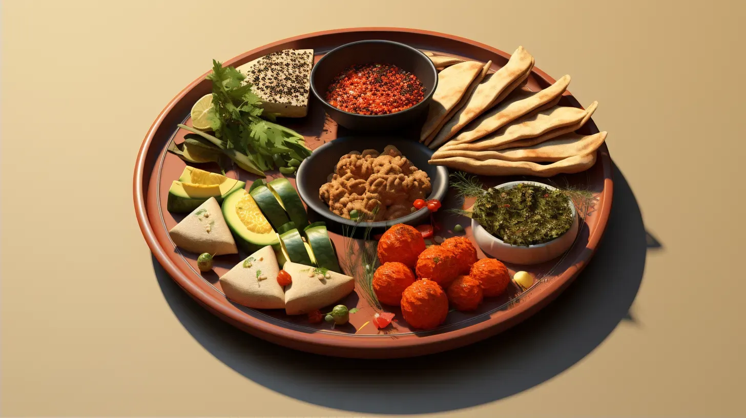 Middle Eastern mezze plate in low poly style with warm hues - Image 2