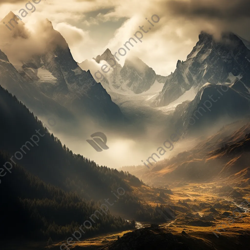 Foggy mountain peaks in a misty valley - Image 2