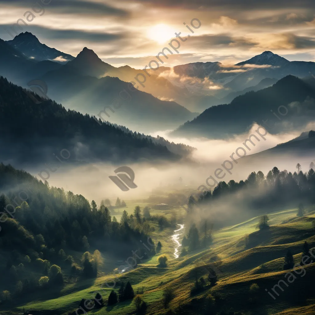 Foggy mountain peaks in a misty valley - Image 4