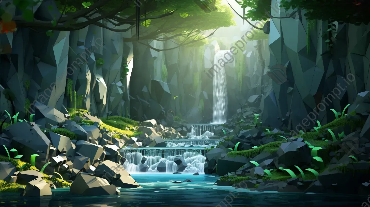 Brilliantly colored low poly hidden waterfall - Image 2