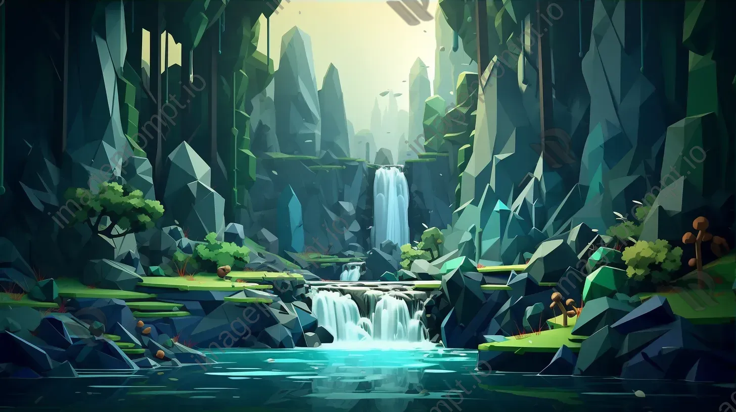 Brilliantly colored low poly hidden waterfall - Image 3