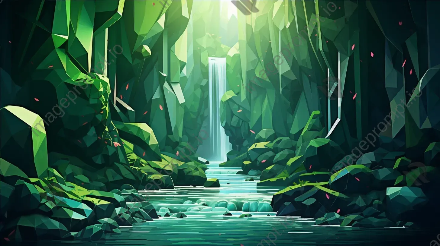 Brilliantly colored low poly hidden waterfall - Image 4