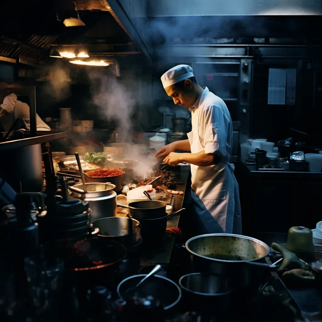 Chef Cooking in Busy Kitchen with Focus - Image Generated - Image 1