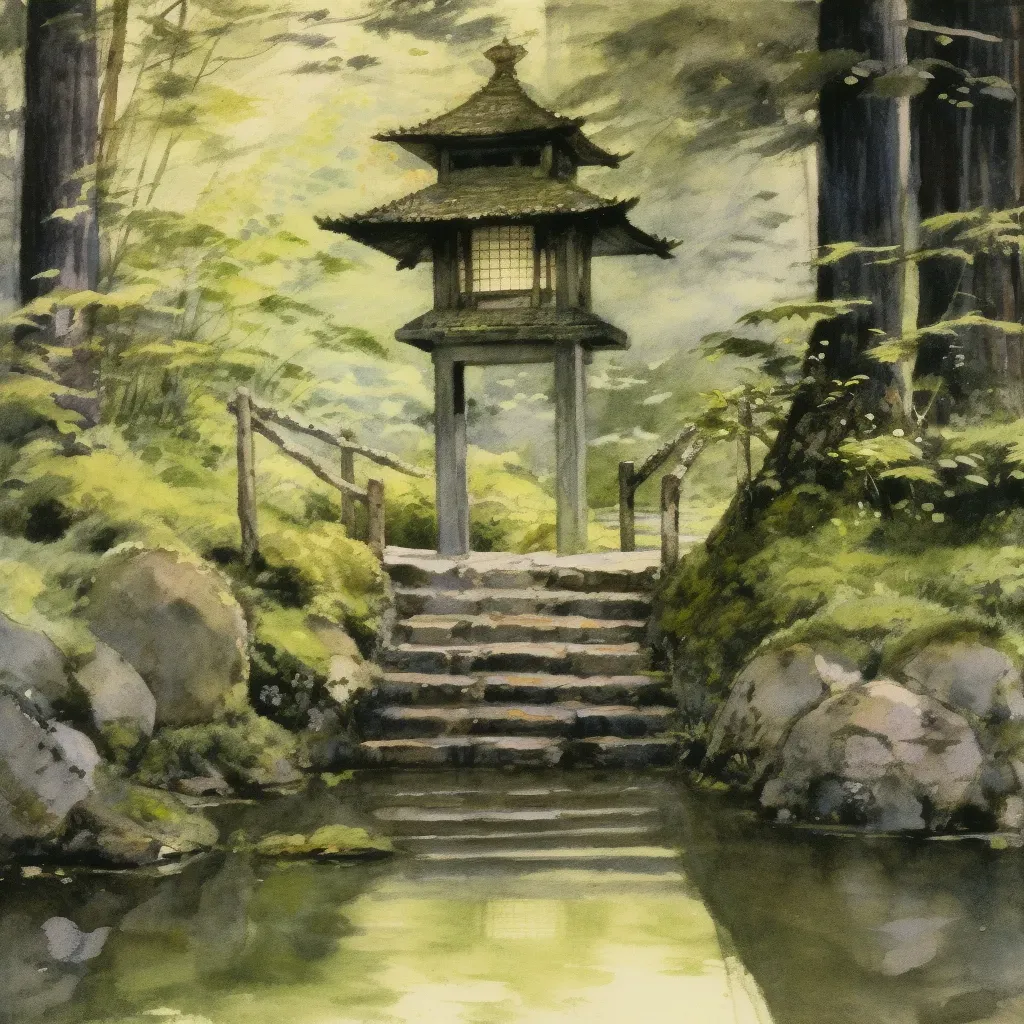 Moss garden with stone lantern and wooden bridge - Image 3