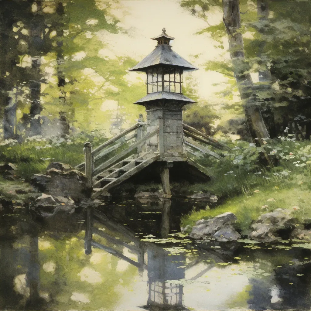 Moss garden with stone lantern and wooden bridge - Image 4