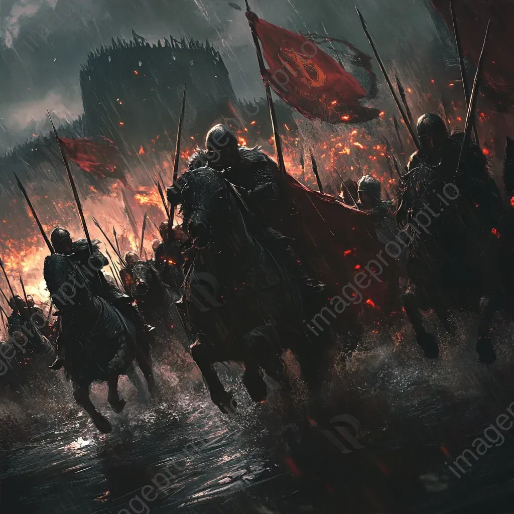 Epic medieval battle artwork in chiaroscuro style - Image 2