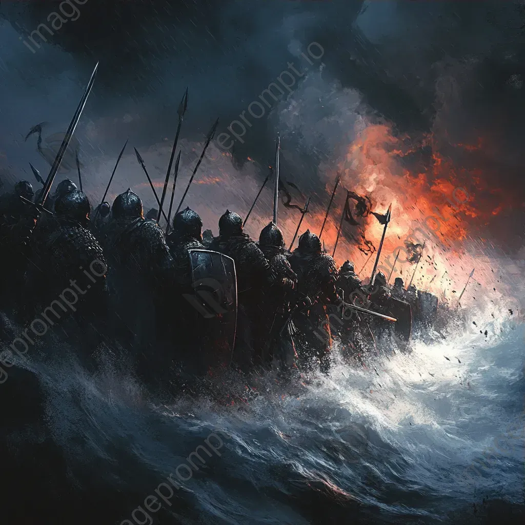 Epic medieval battle artwork in chiaroscuro style - Image 3