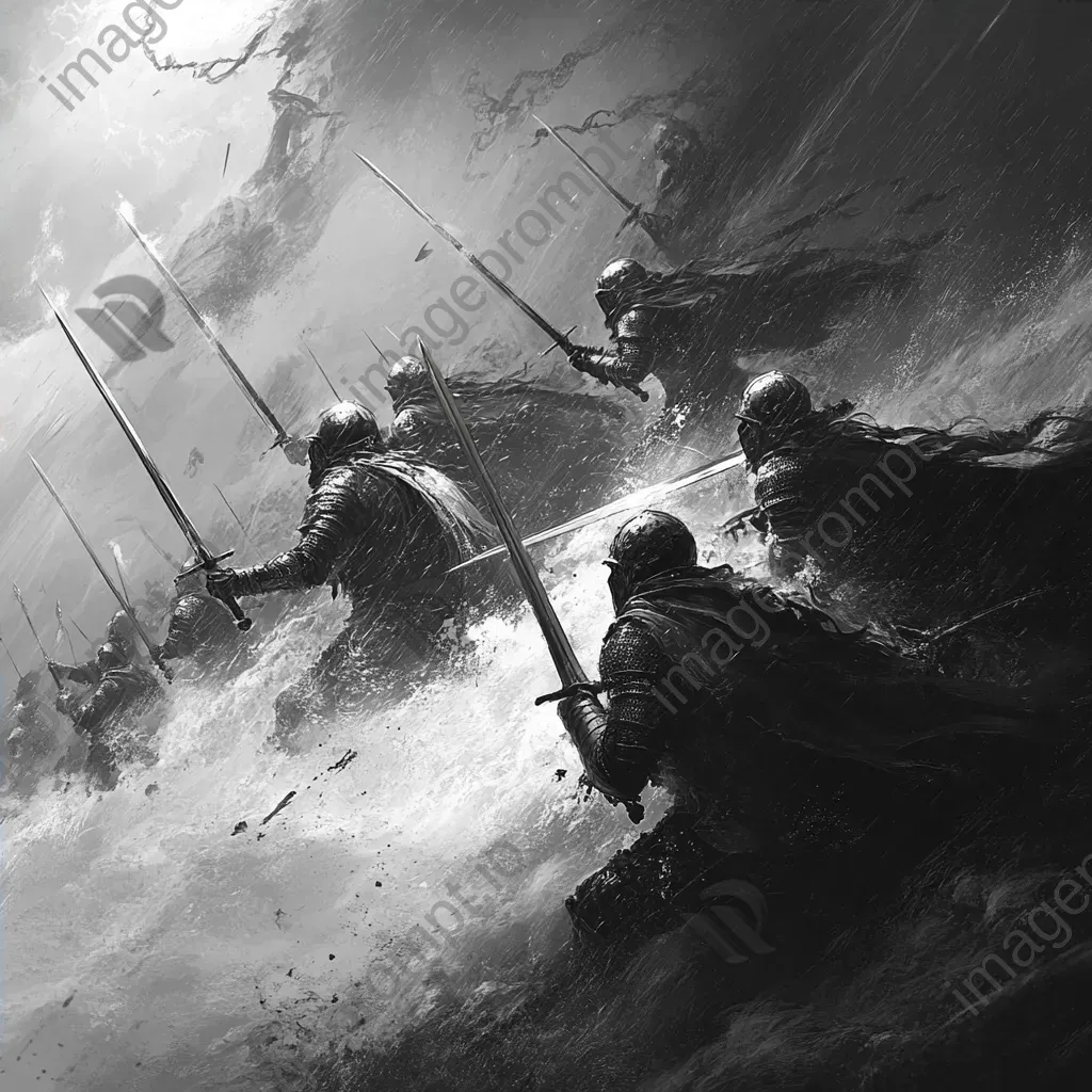 Epic medieval battle artwork in chiaroscuro style - Image 4