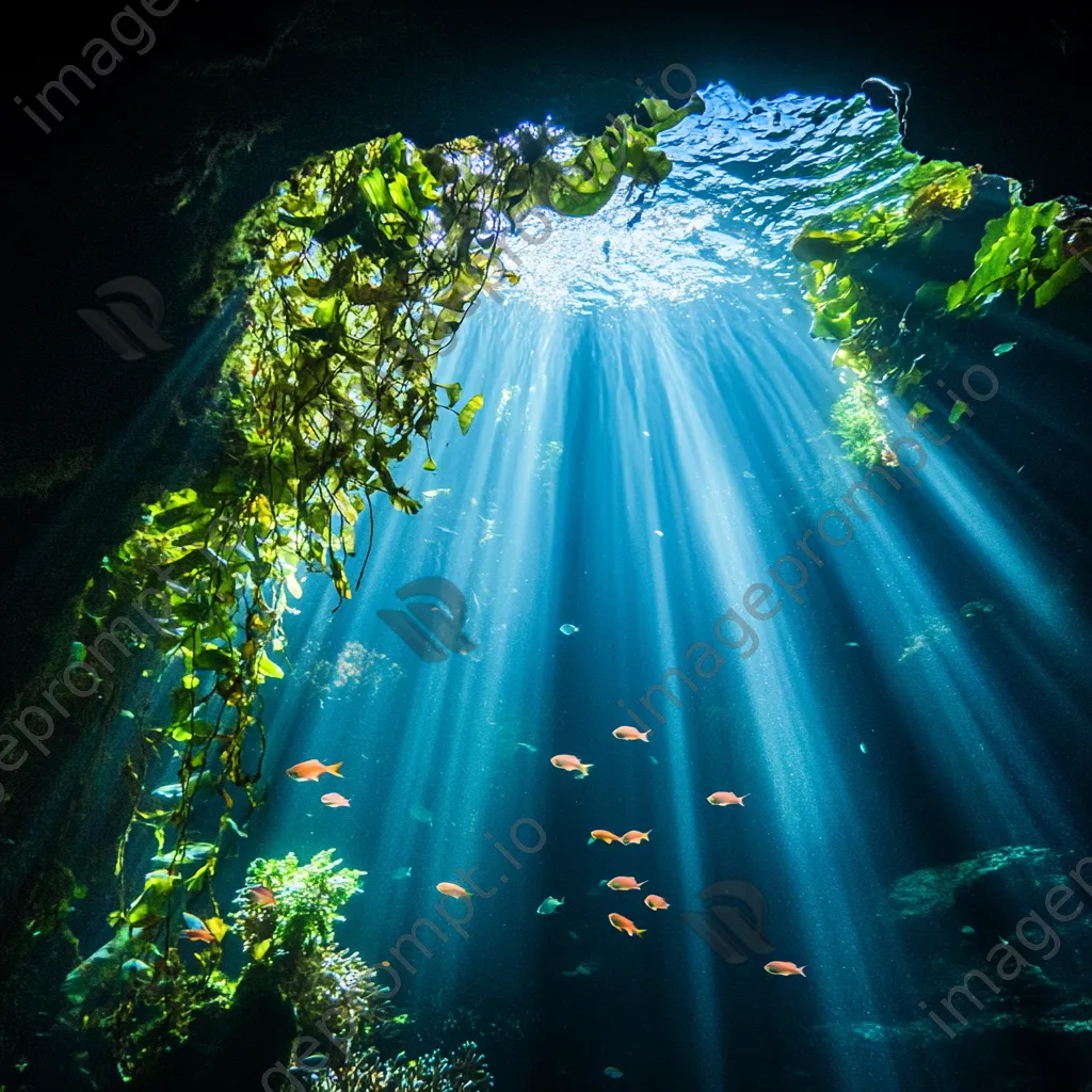 Underwater view of coastal cave with marine life - Image 1