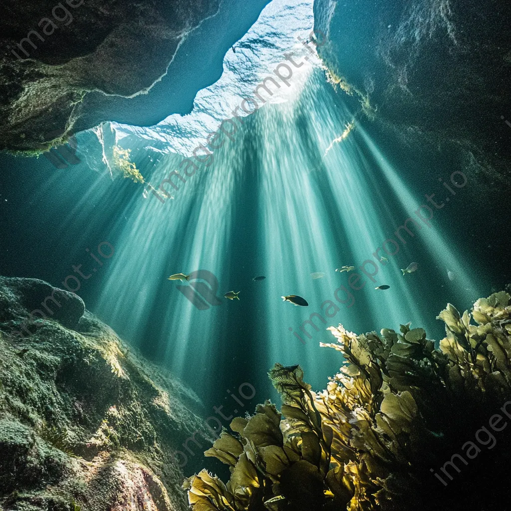 Underwater view of coastal cave with marine life - Image 2