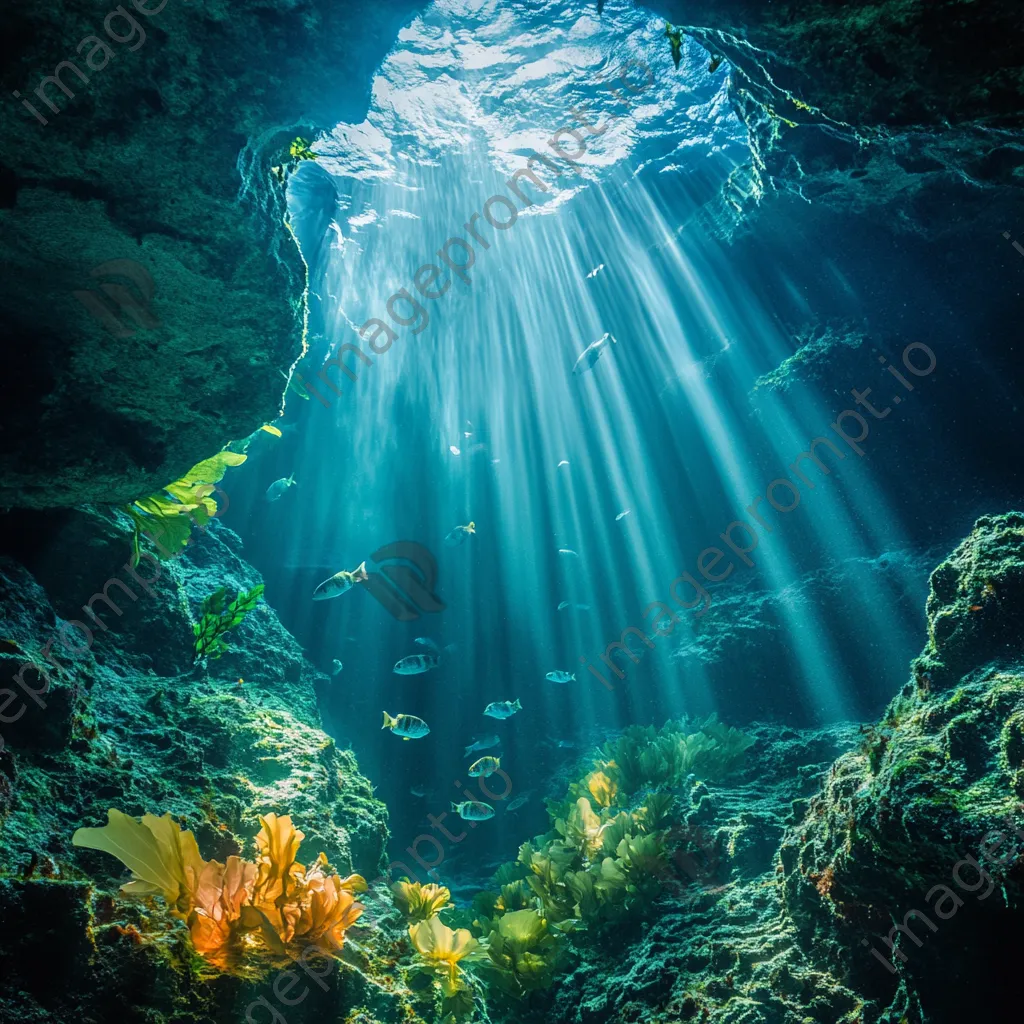 Underwater view of coastal cave with marine life - Image 4