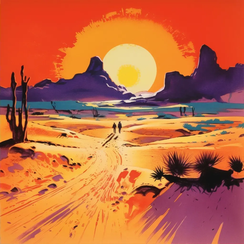 Image of a dramatic desert sunset scene with long shadows - Image 2