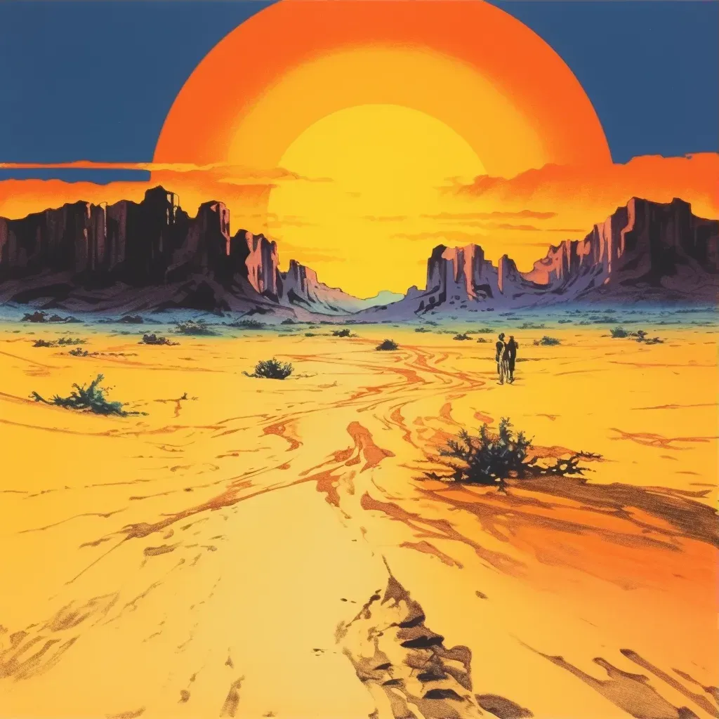 Image of a dramatic desert sunset scene with long shadows - Image 3