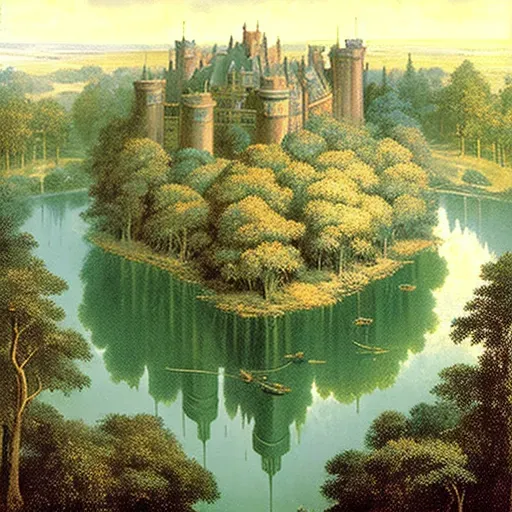 Historic castle with moat in lush green landscape - Image 3