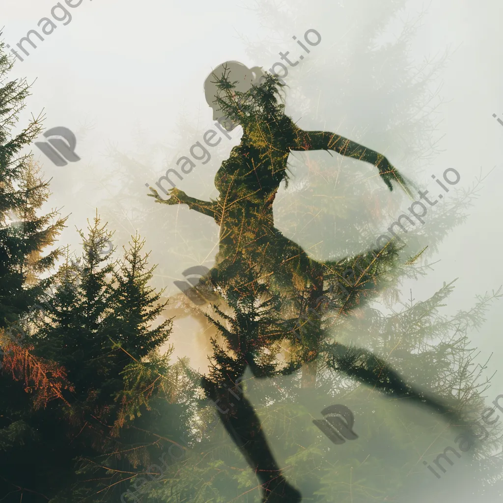 Double exposure of a dancer and a forest - Image 1