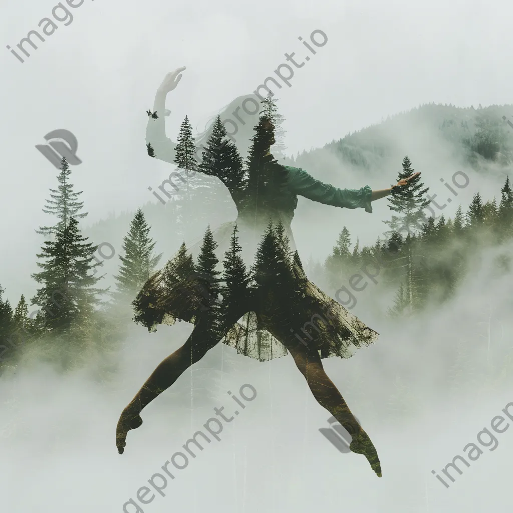 Double exposure of a dancer and a forest - Image 2