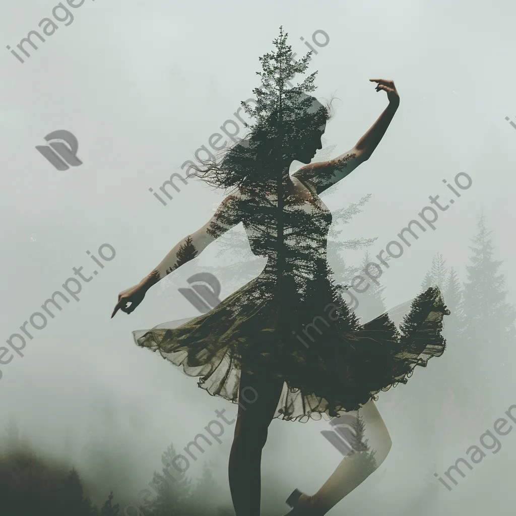 Double exposure of a dancer and a forest - Image 3