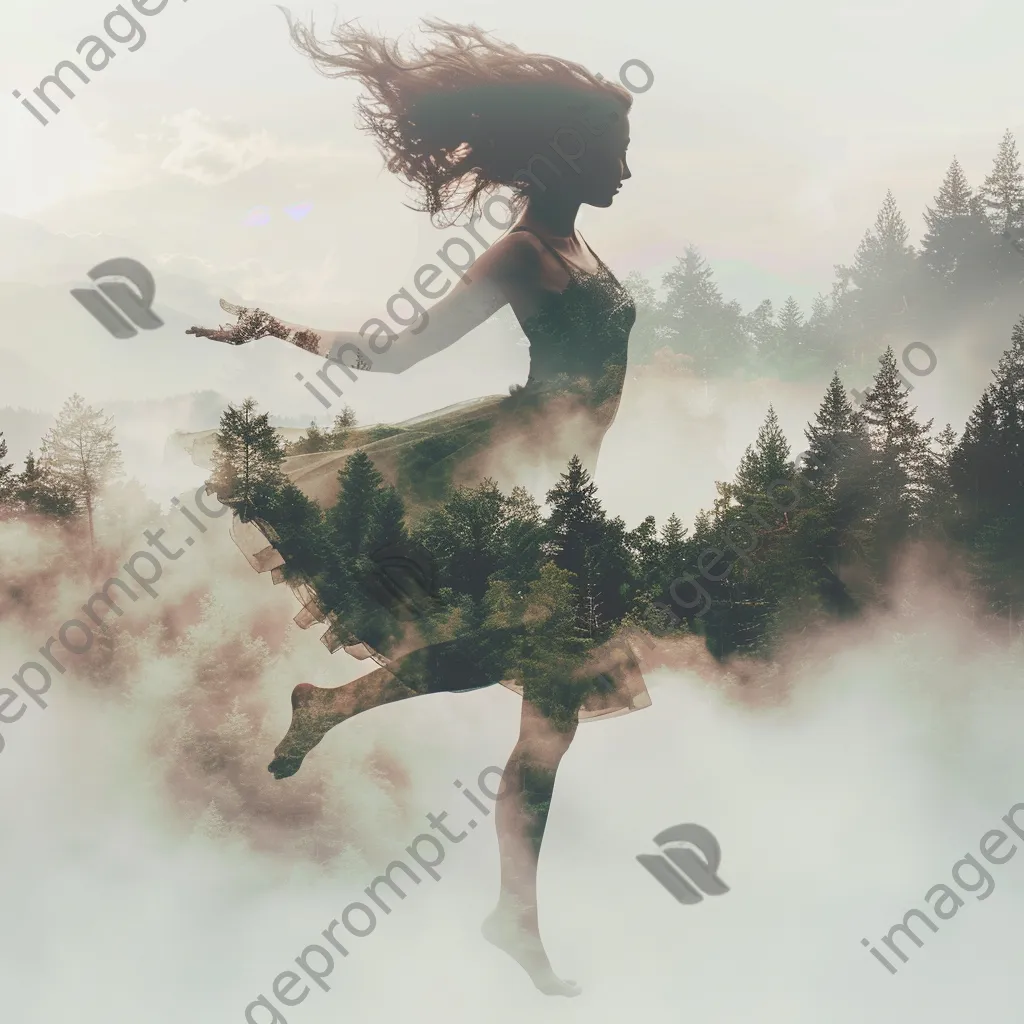 Double exposure of a dancer and a forest - Image 4