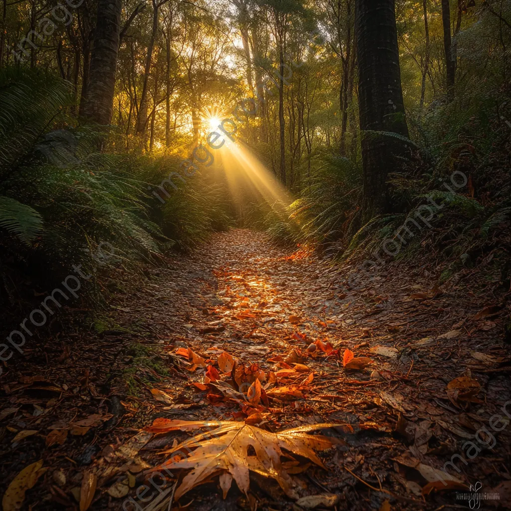 Secluded forest path with crunchy autumn leaves - Image 1