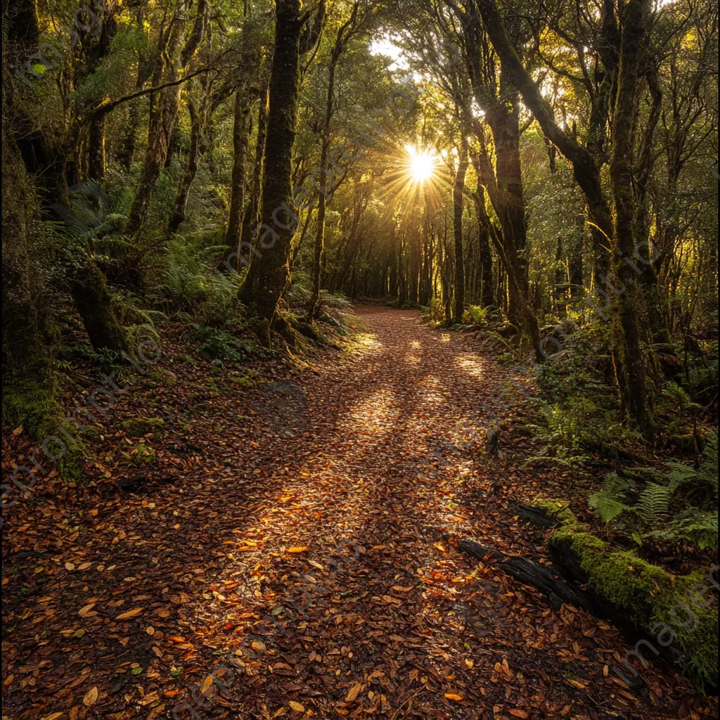 Secluded forest path with crunchy autumn leaves - Image 2