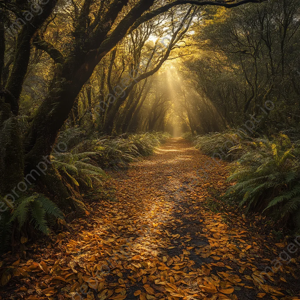 Secluded forest path with crunchy autumn leaves - Image 3