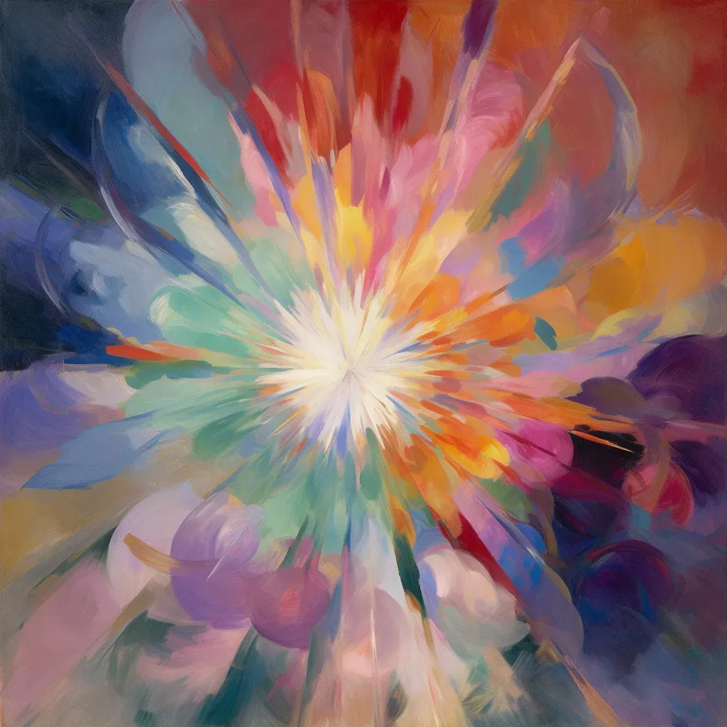 Explosion of radiant hues and symmetrical forms resembling a kaleidoscope