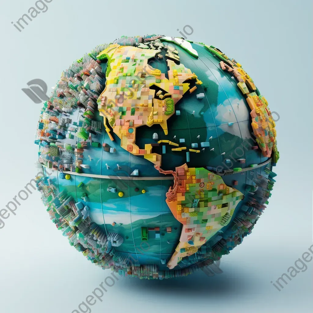 Pixelated representation of a globe formed by discarded plastic, exposing global waste crisis - Image 1