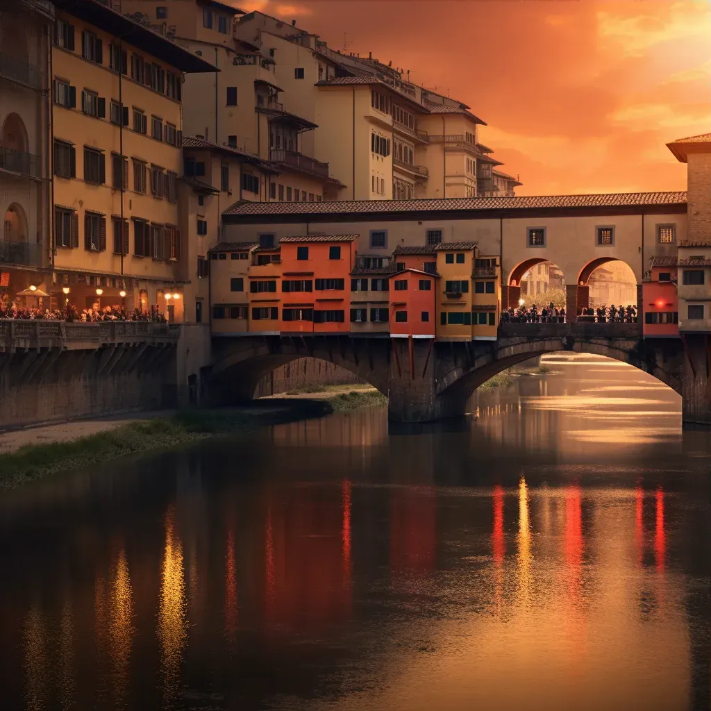 Image of Ponte Vecchio with shops along Arno River at sunset in Florence - Image 3