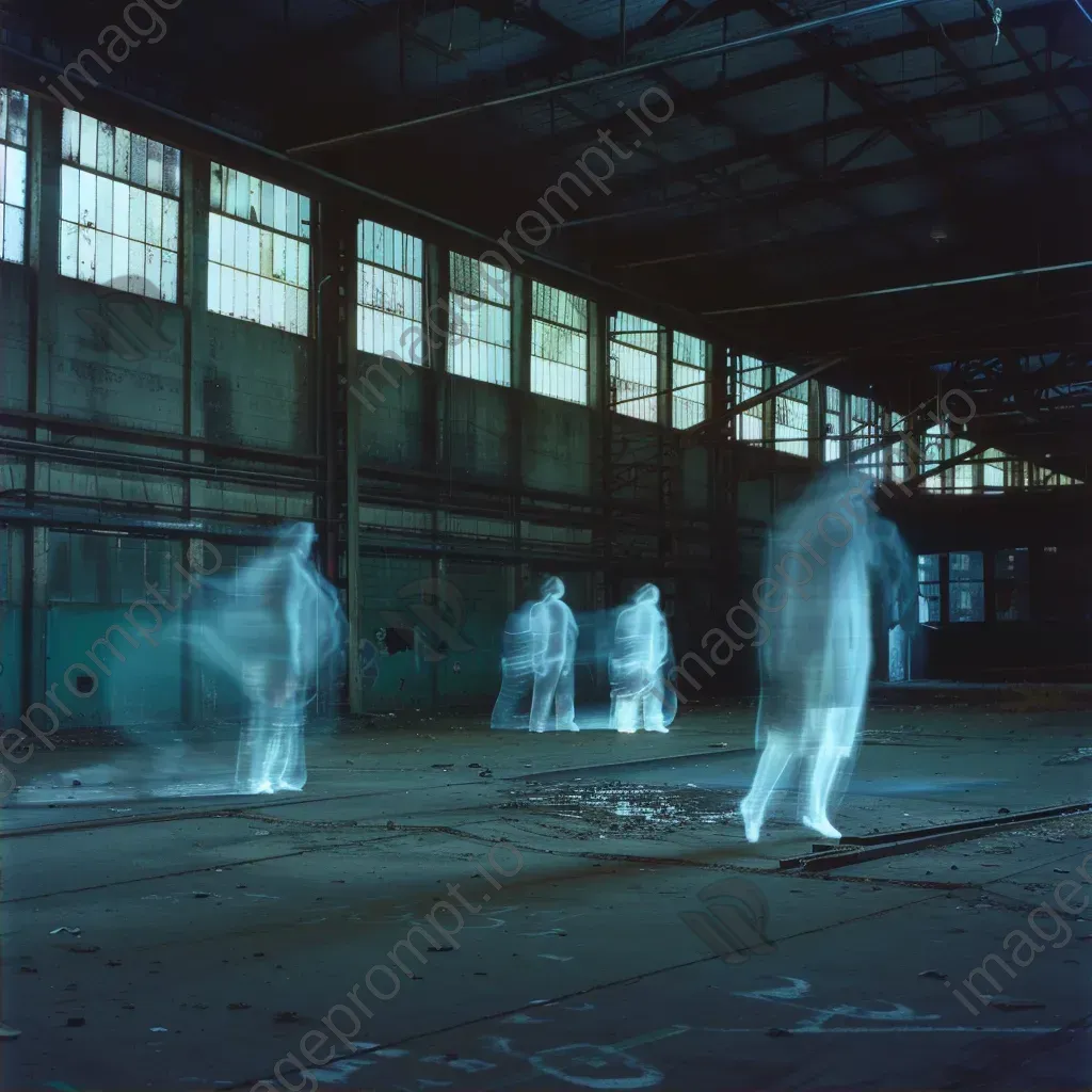 Eerie light trails in abandoned building with ghostly figures - Image 2