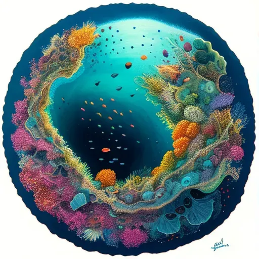 Image of a vibrant coral atoll with sparkling clear waters revealing teeming marine life below - Image 1