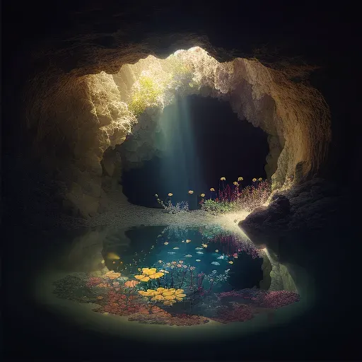 Image of a sunlit cave with clear water pool - Image 2