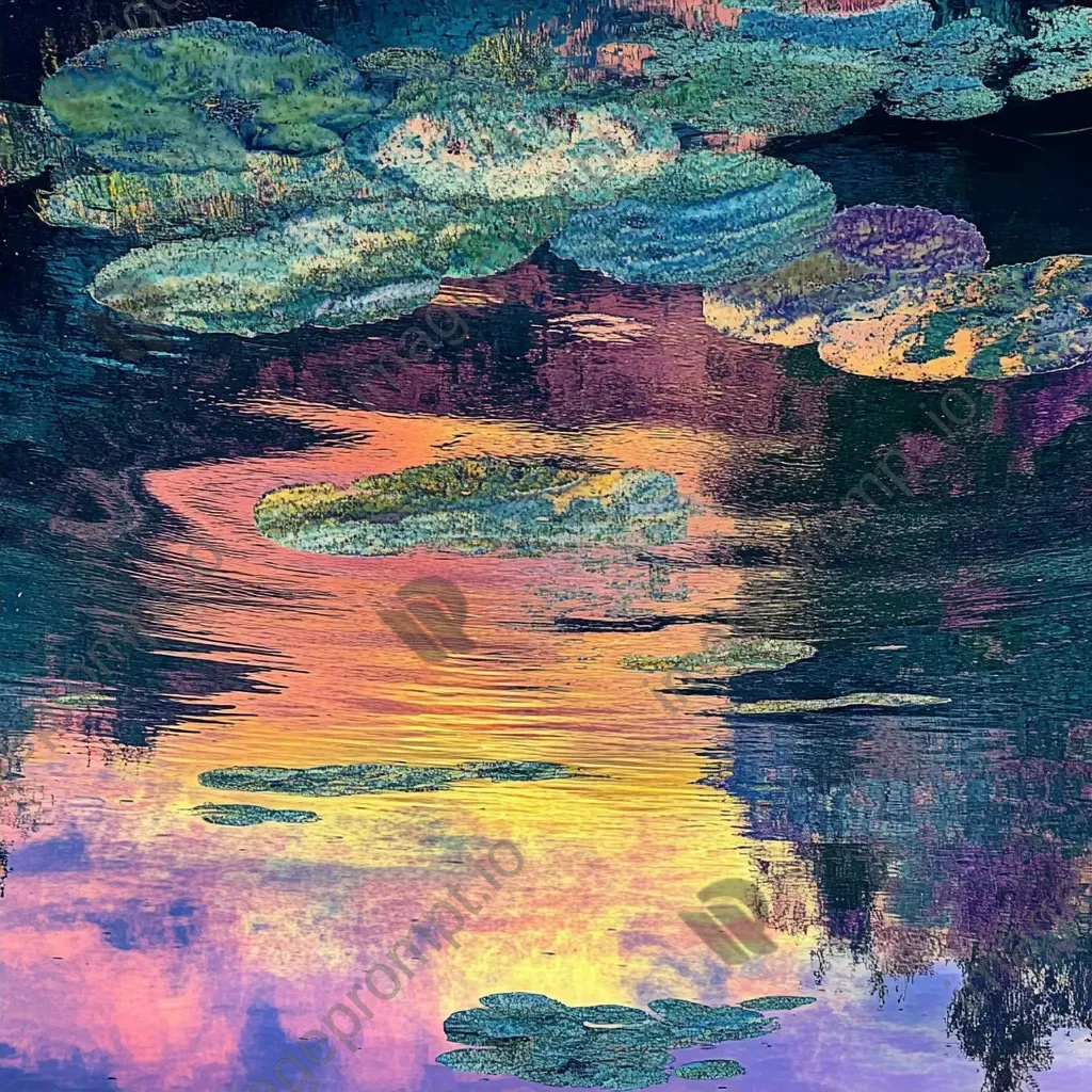 Bacteria colonies depicted as warped reflections on a lake at sunset - Image 2