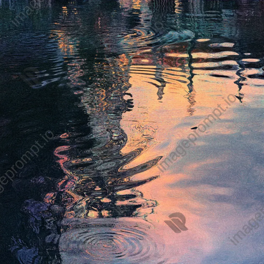 Bacteria colonies depicted as warped reflections on a lake at sunset - Image 4