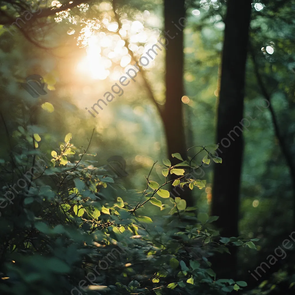 Blurred forest with soft sunlight filtering through leaves - Image 2