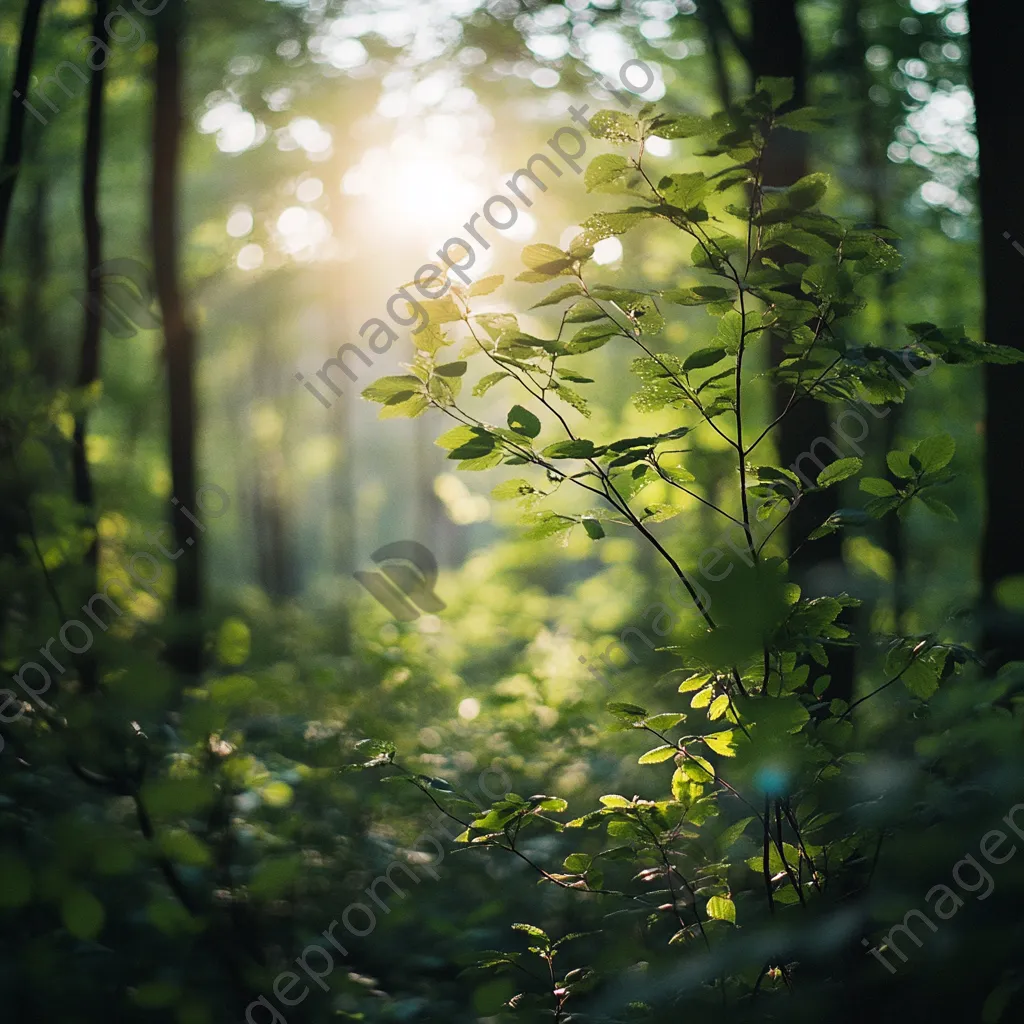 Blurred forest with soft sunlight filtering through leaves - Image 4