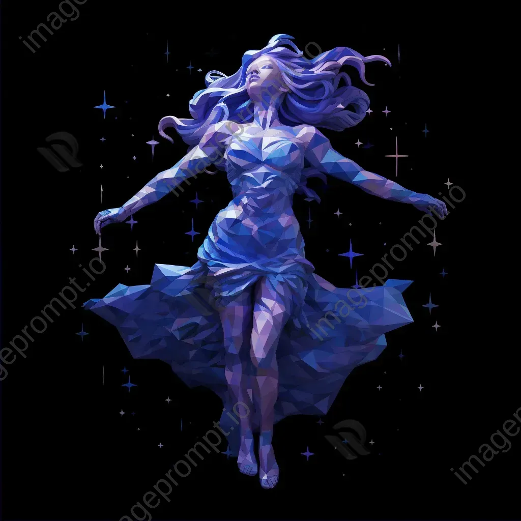 Low-poly Greek Goddess Nyx in deep blues and purples with twinkling stars - Image 2