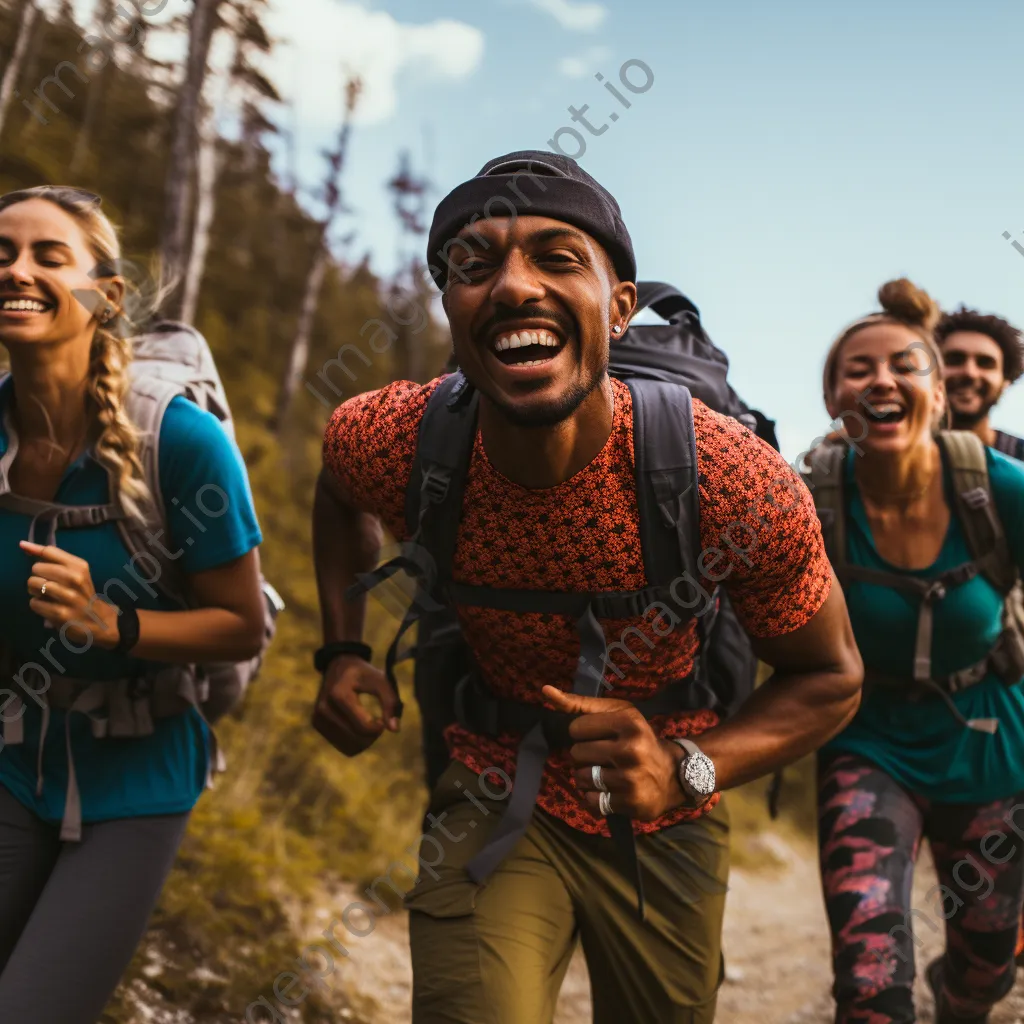 Diverse group of friends hiking up a mountain trail. - Image 3