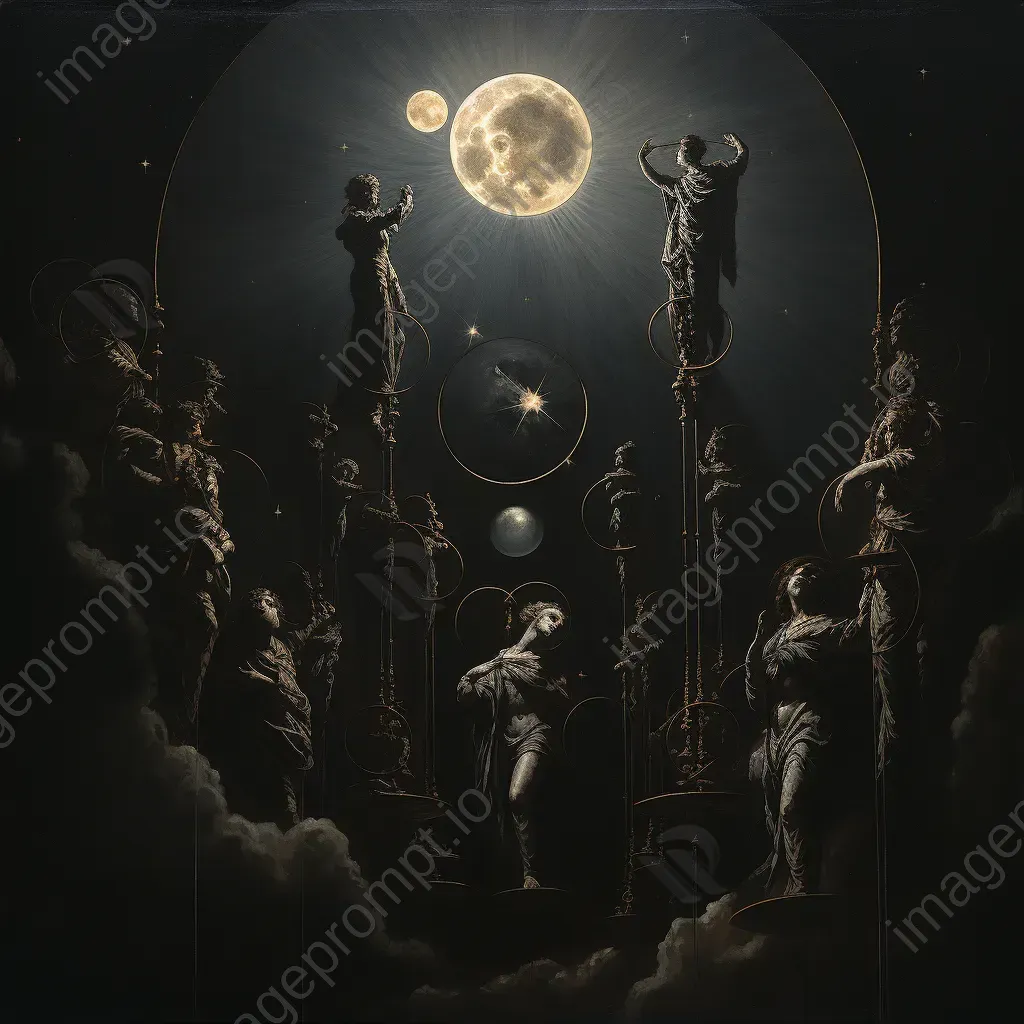 Artwork depicting the lunar cycle with dramatic lighting against a starry sky - Image 1